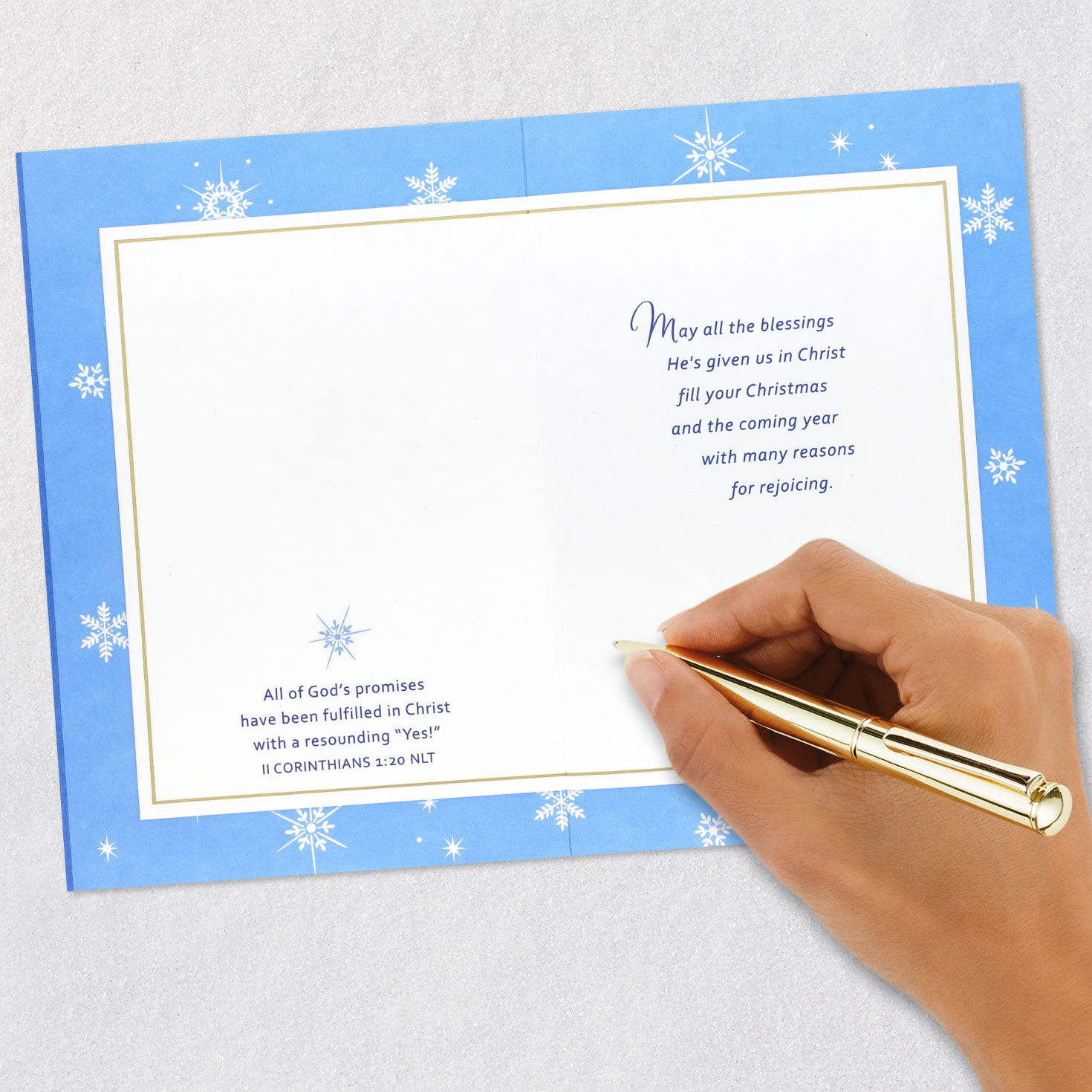 Blue and White Nativity Scene Religious Christmas Card Signing card image number 7