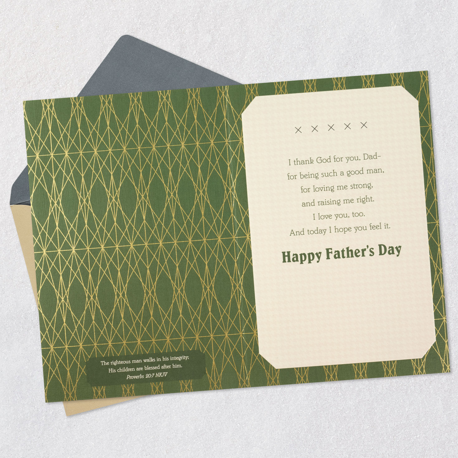 Gold and Green Geometric Pattern Dad Father's Day Card Open card with envelope image number 4