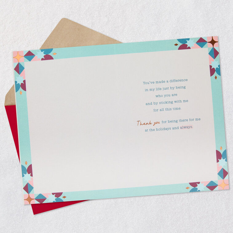 Geometric Green and Red Tree Friend Christmas Card Open card with envelope image number 3