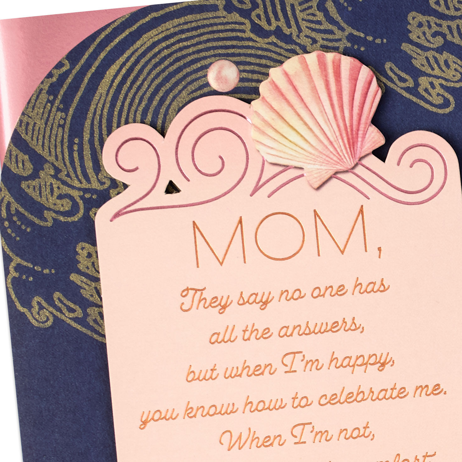Waves and Shells on Navy Mother's Day Card for Mom Card Front Detail image number 4