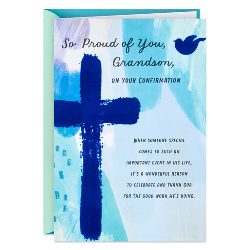 So Proud of You Religious Confirmation Card for Grandson, 