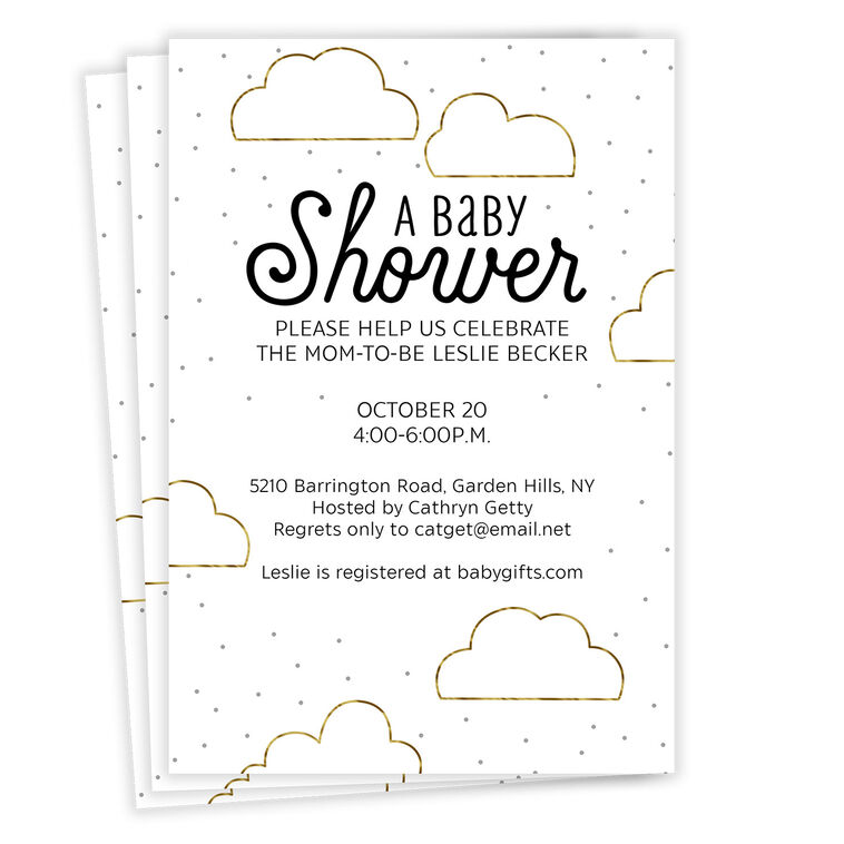 Elegant Clouds and Dots Flat Baby Shower Invitation