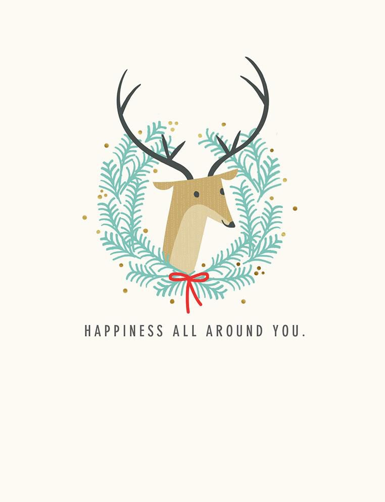 Deer Wreath Happiness All Around Christmas Card