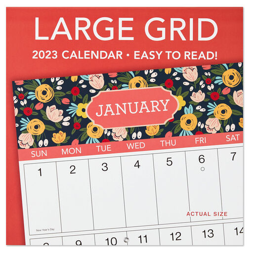 Floral Print Large Grid 2023 Wall Calendar, 12-Month, 