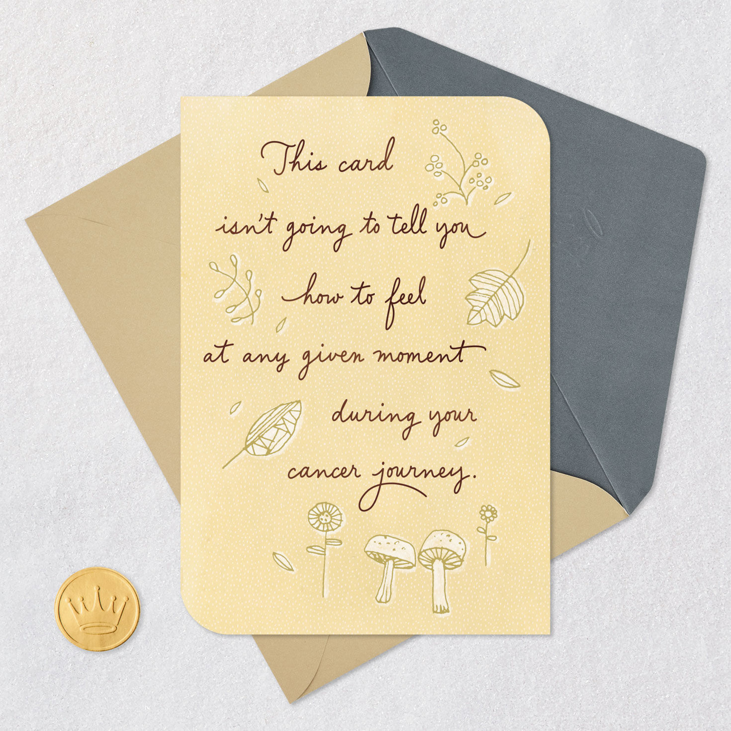 Mushroom and Leaves Cancer Support Card Card Front with Envelope and Gold Seal image number 5