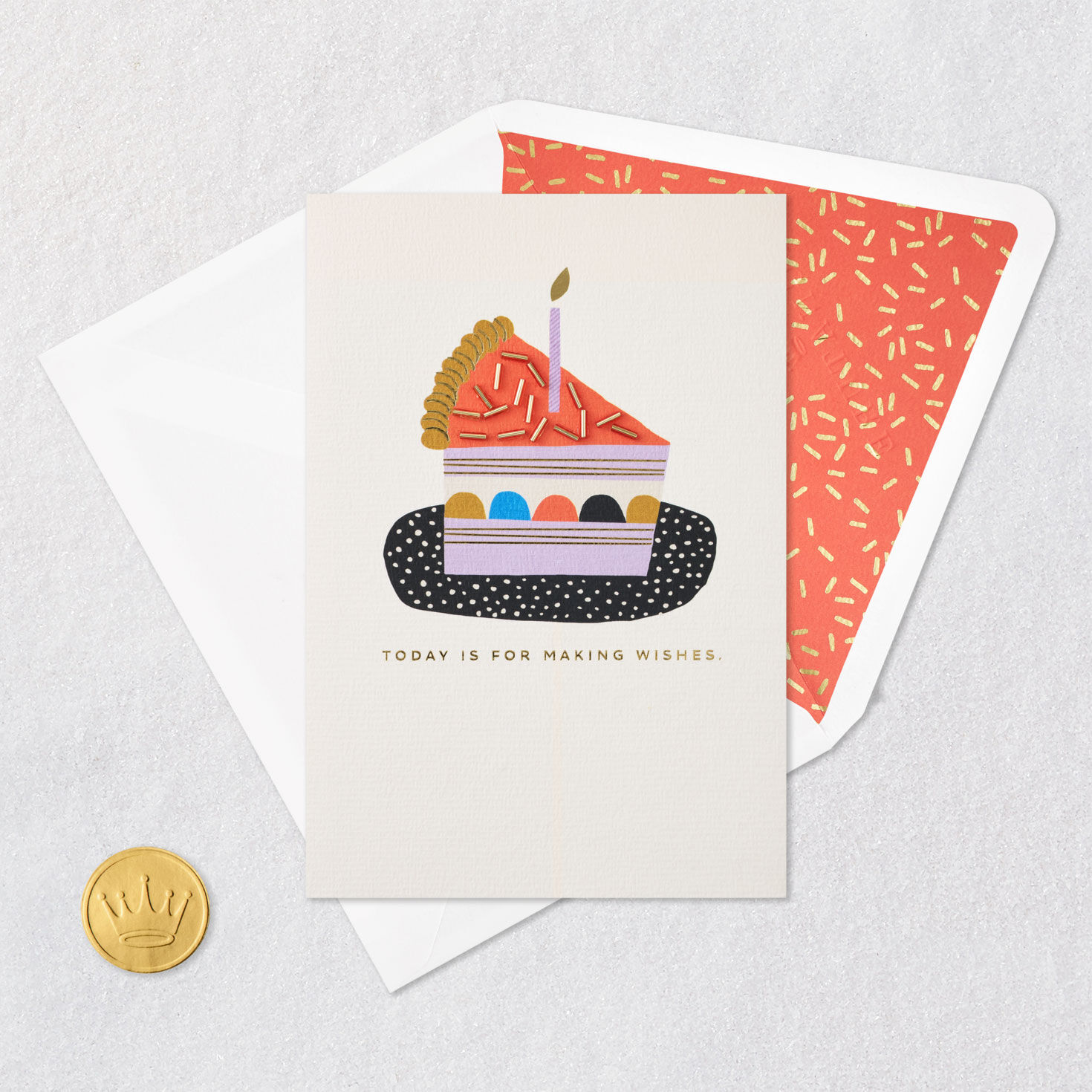 Abstract Orange Cake Slice Birthday Card Card Front with Envelope and Gold Seal image number 5