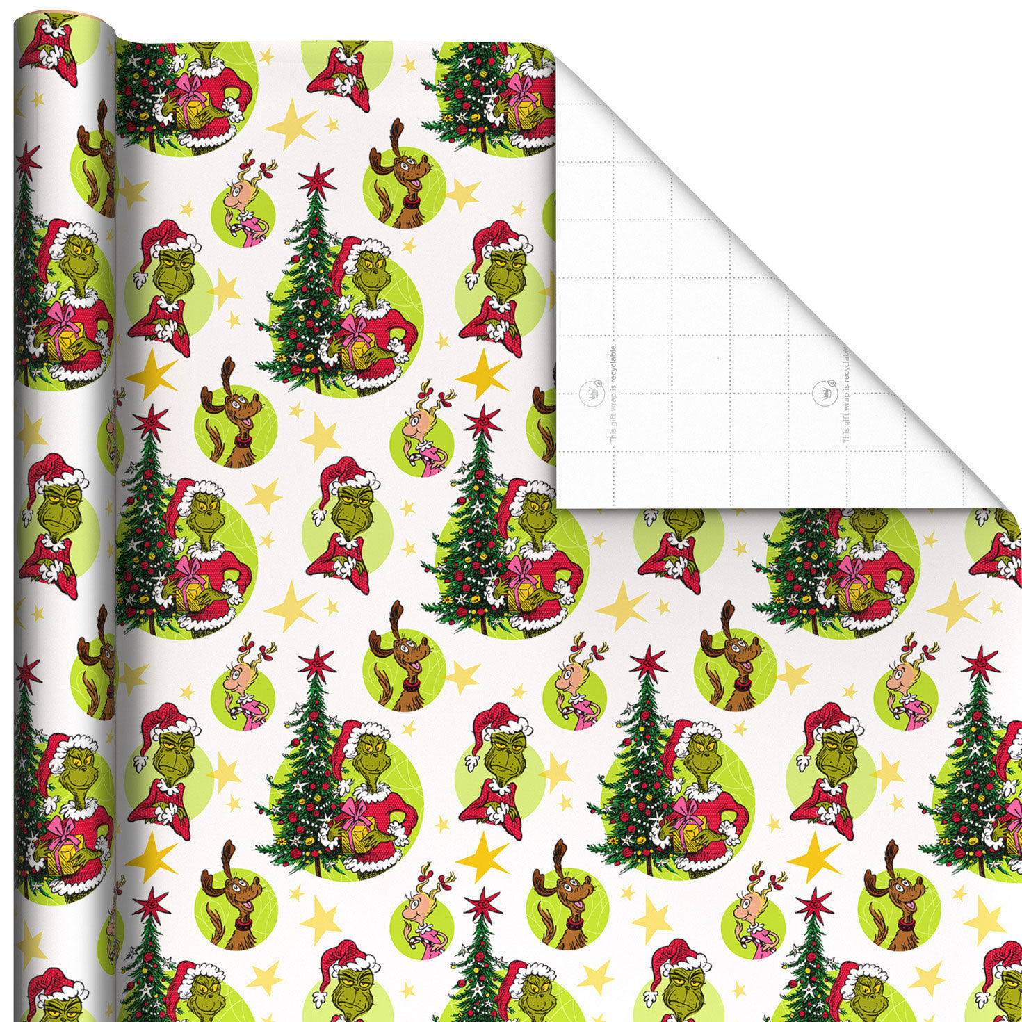 Dr. Seuss's How the Grinch Stole Christmas!™ Grinch Vignettes on White Wrapping Paper Roll, 35 sq. ft.