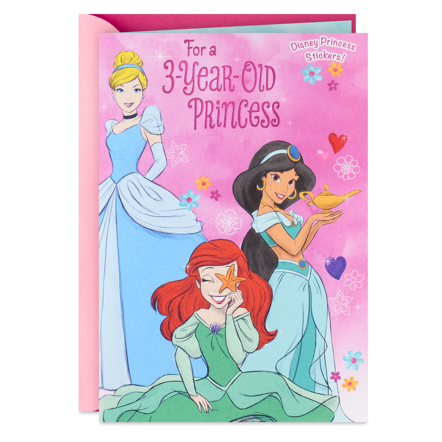 Disney Princesses Royal Hugs and Kisses 3rd Birthday Card for Girls With Stickers