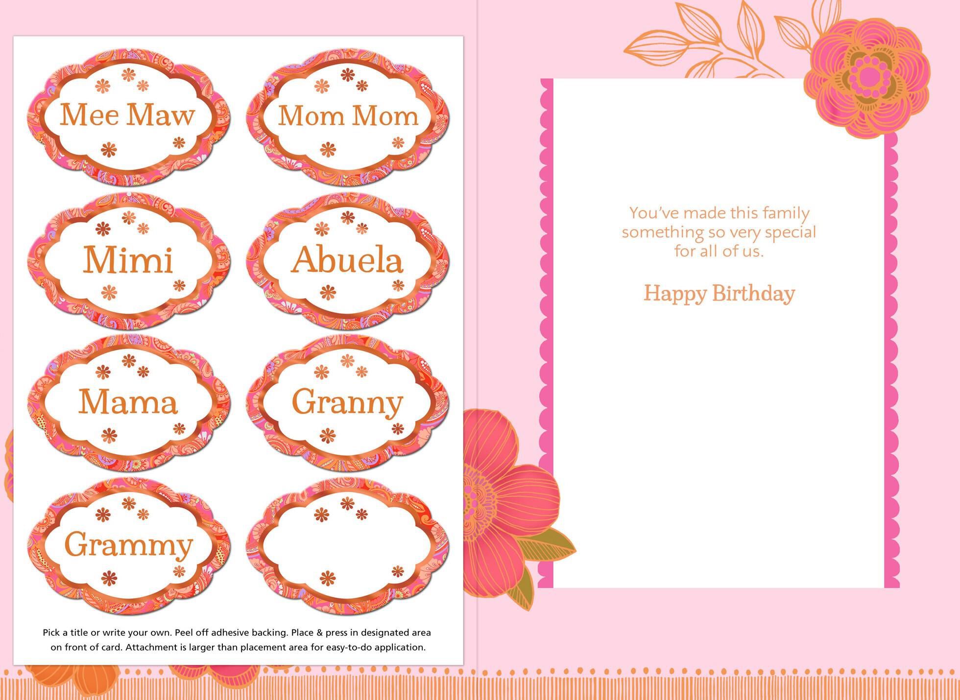 Special Names for Grandma with Personalization Stickers Birthday Card