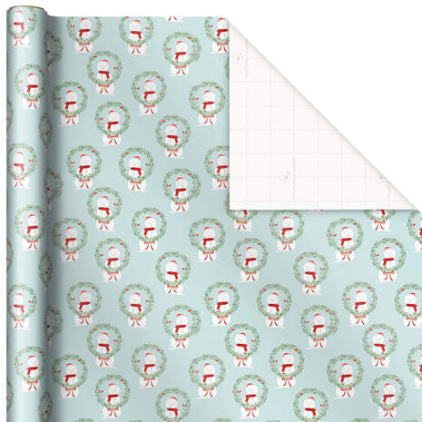 Snowman With Wreath Christmas Wrapping Paper, 45 sq. ft., , large