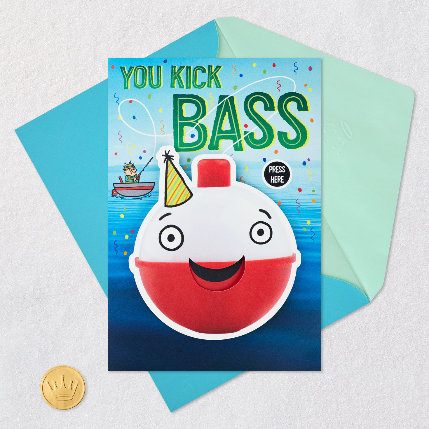 Fishing Puns and Bobber Funny Birthday Card Card Front with Envelope and Gold Seal image number 6