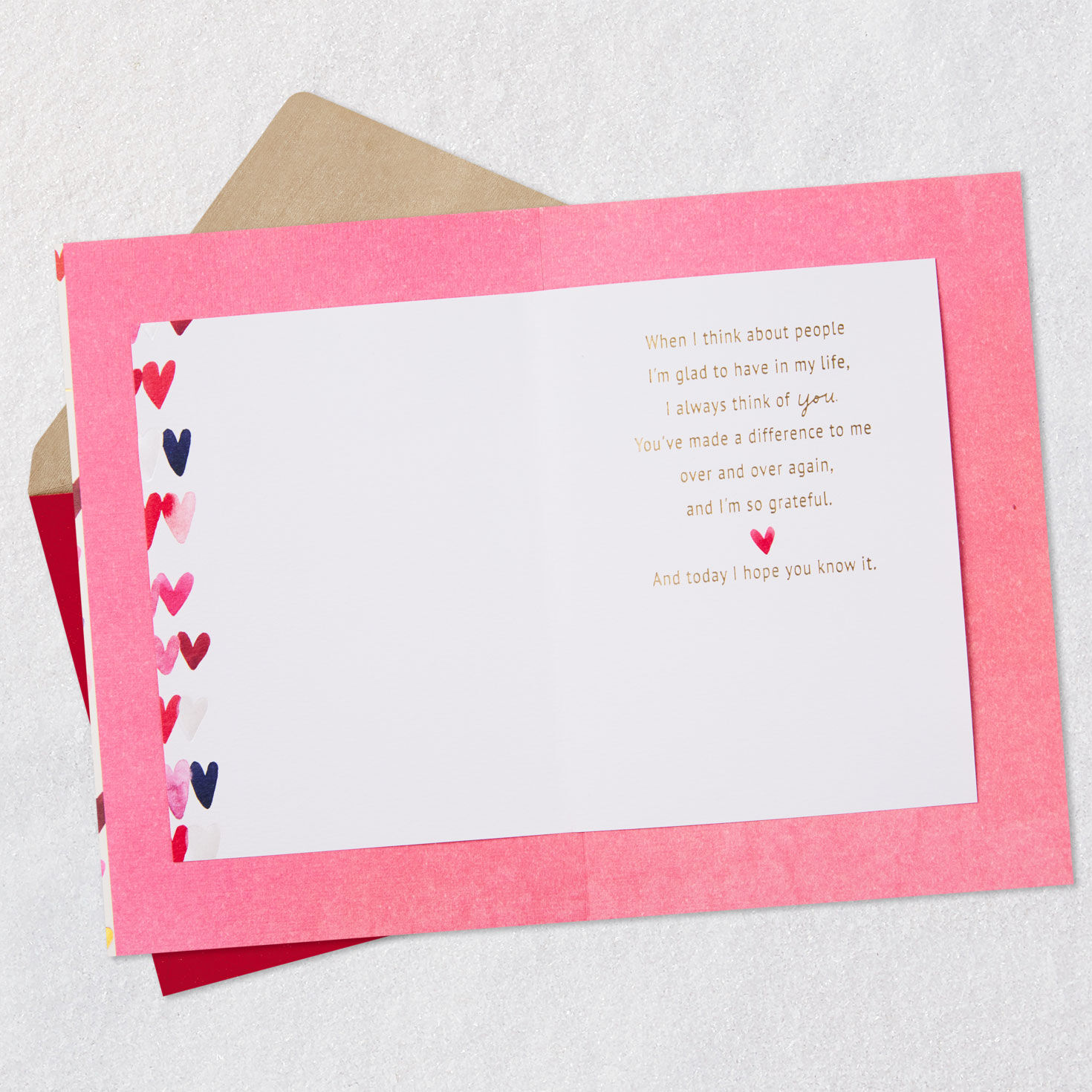 Watercolor Hearts with Gem Valentine's Day Card Open card with envelope image number 3