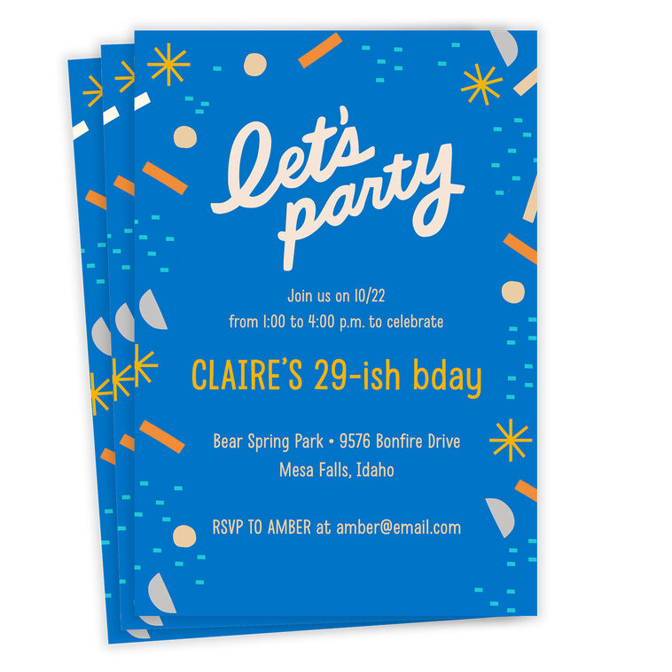 Let's Party Confetti Flat Birthday Invitation
