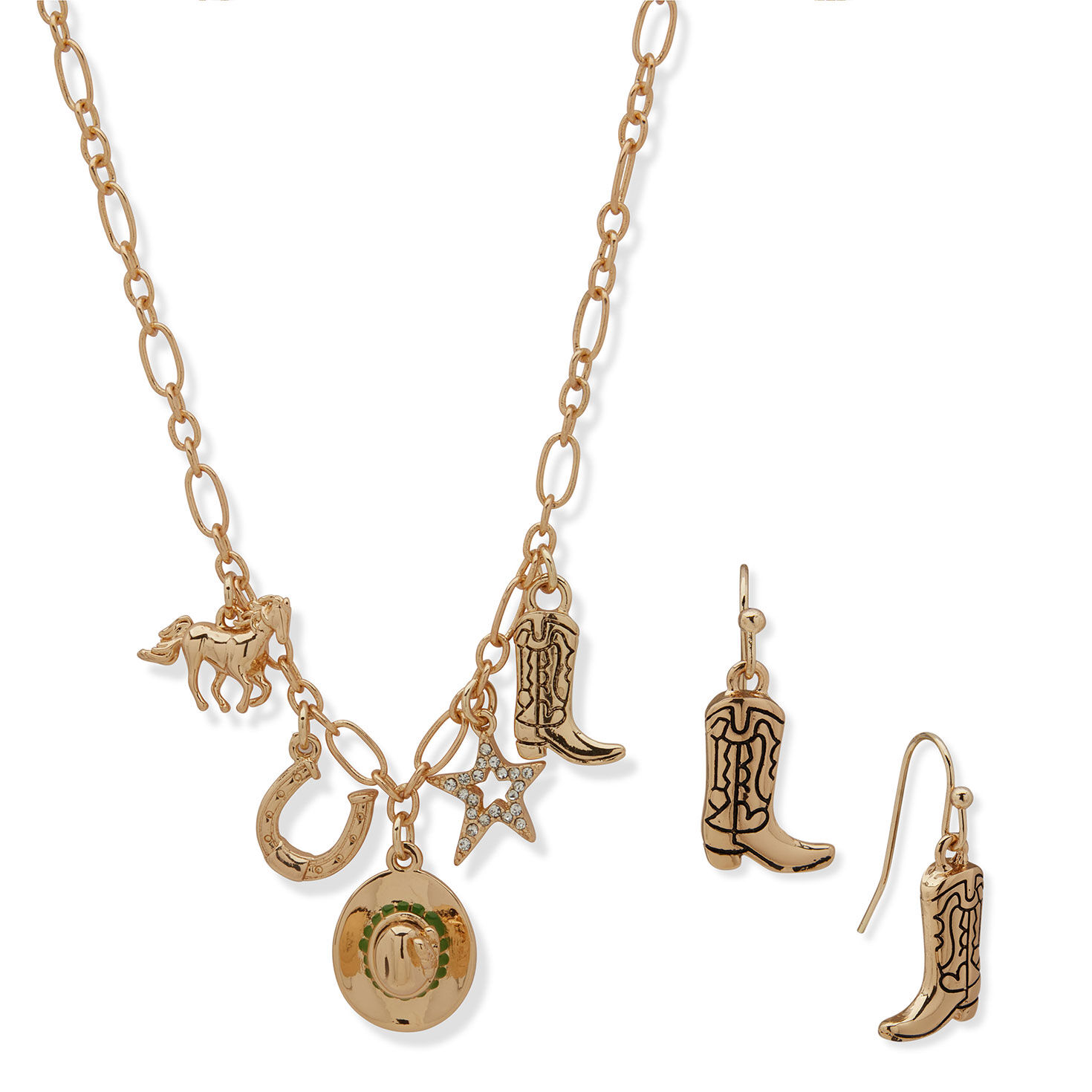 Hallmark x Opry® Crystal and Gold-Tone Drop Earrings and Charm Necklace Set