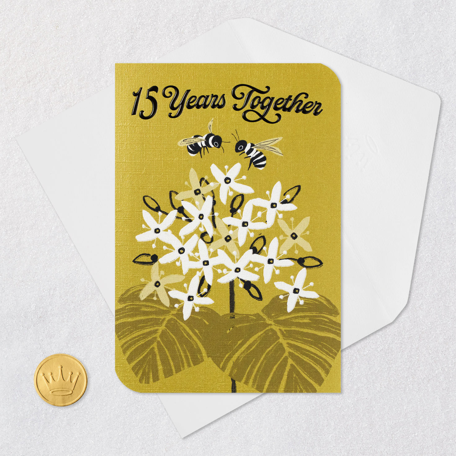 Bumble Bees and Tropical Plants 15th Anniversary Card Card Front with Envelope and Gold Seal image number 6