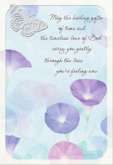 morning glory flowers with butterfly religious sympathy card