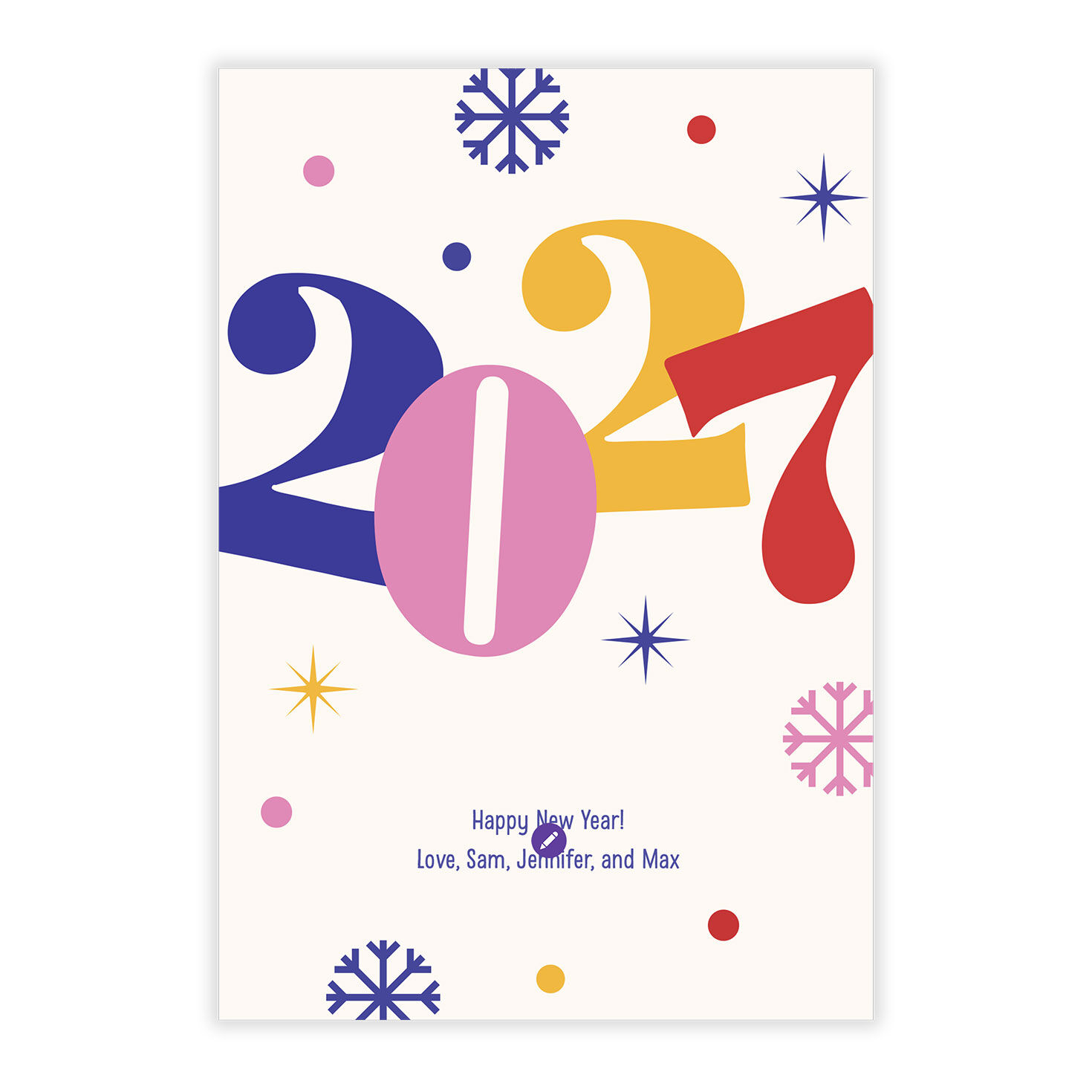Big Colored 2027 Personalized New Year Photo Card Card Front indicating personalization image number 5