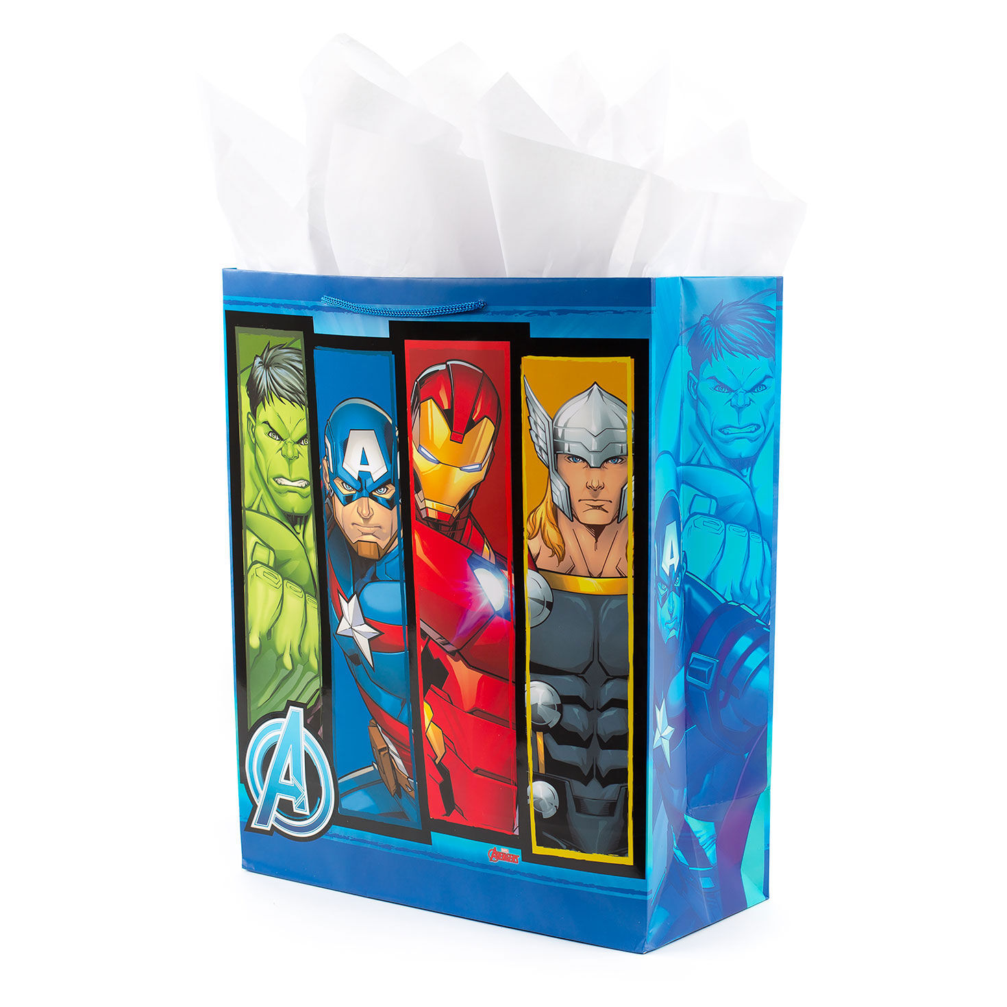 15.5" Marvel Avengers on Blue Extra-Large Gift Bag With Tissue Paper