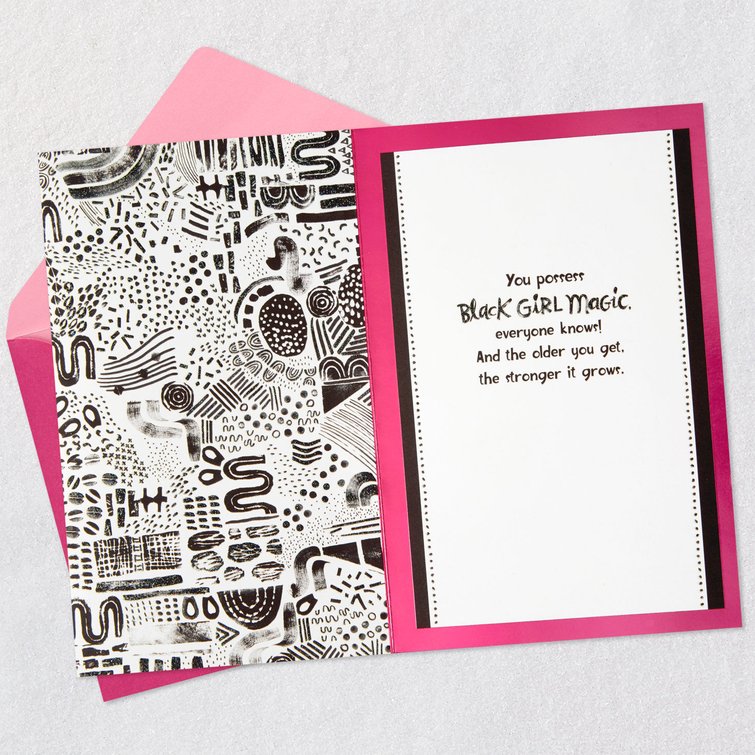 Black White Patterns and Doodles Birthday Card Open card with envelope image number 3