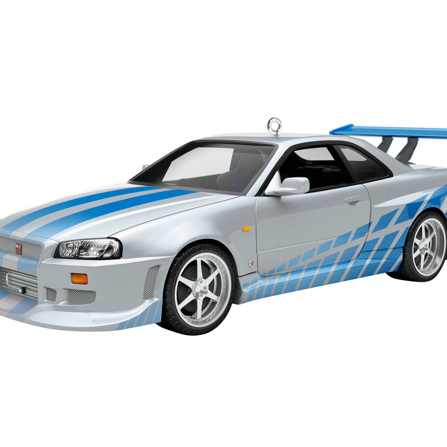 Silver Blue Sports Car Keepsake Ornament closeup view image number 5