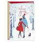 Couple Walking Dog in Snow Romantic Christmas Card Card Front image number 1
