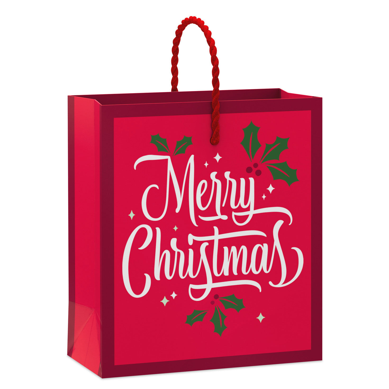 4.6" Green Holly on Red Christmas Gift Card Holder Mini Bag