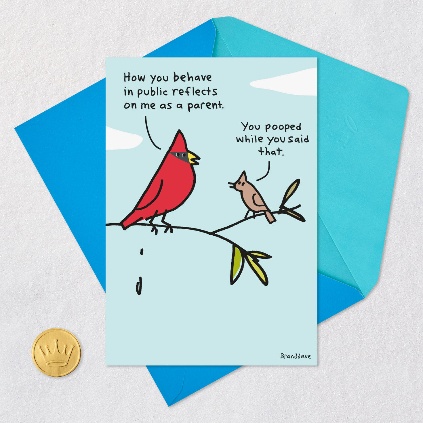 Cartoon Birds Father's Day Card Card Front with Envelope and Gold Seal image number 5