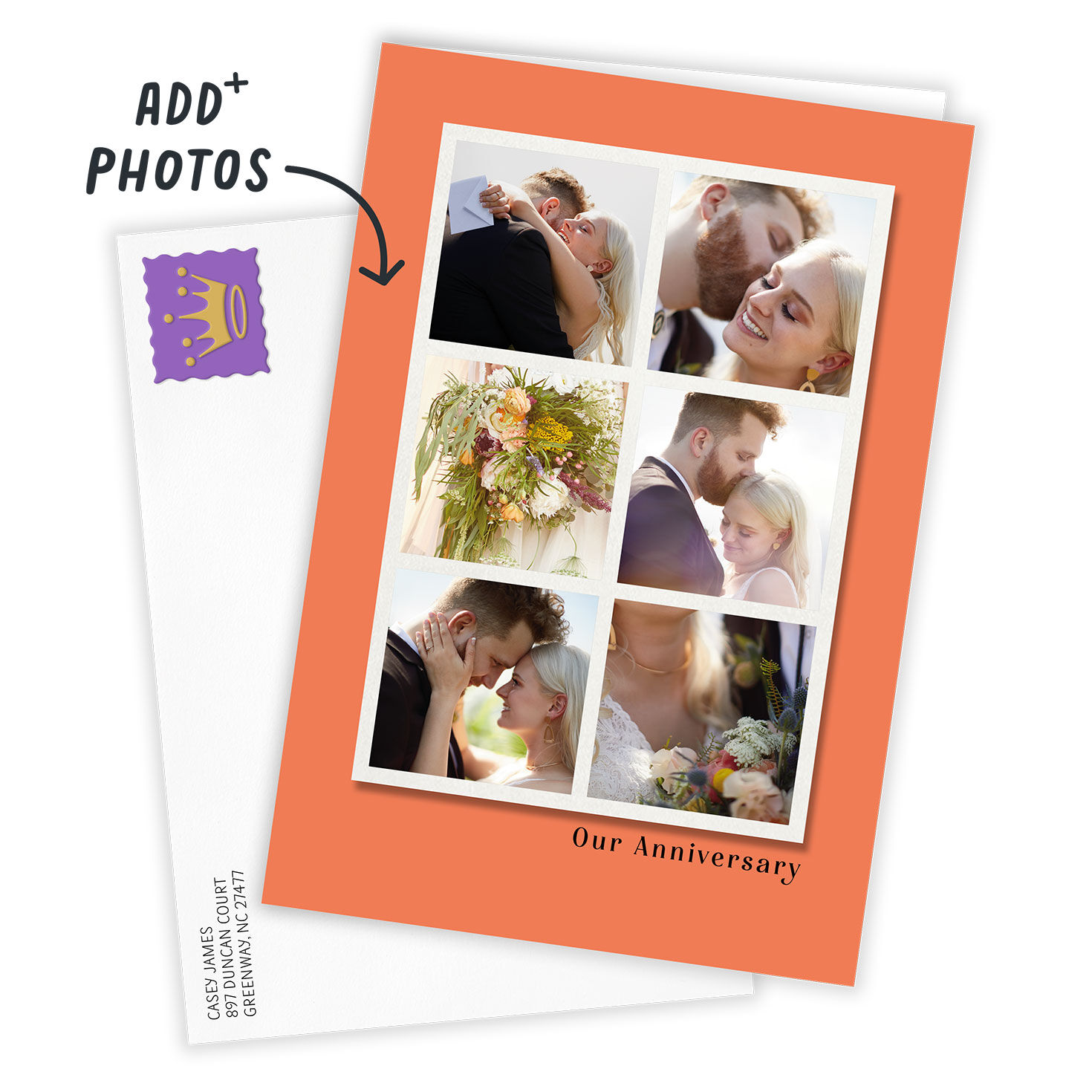 Photo Grid on Orange Personalized Anniversary Card Card Front with Envelope image number 2