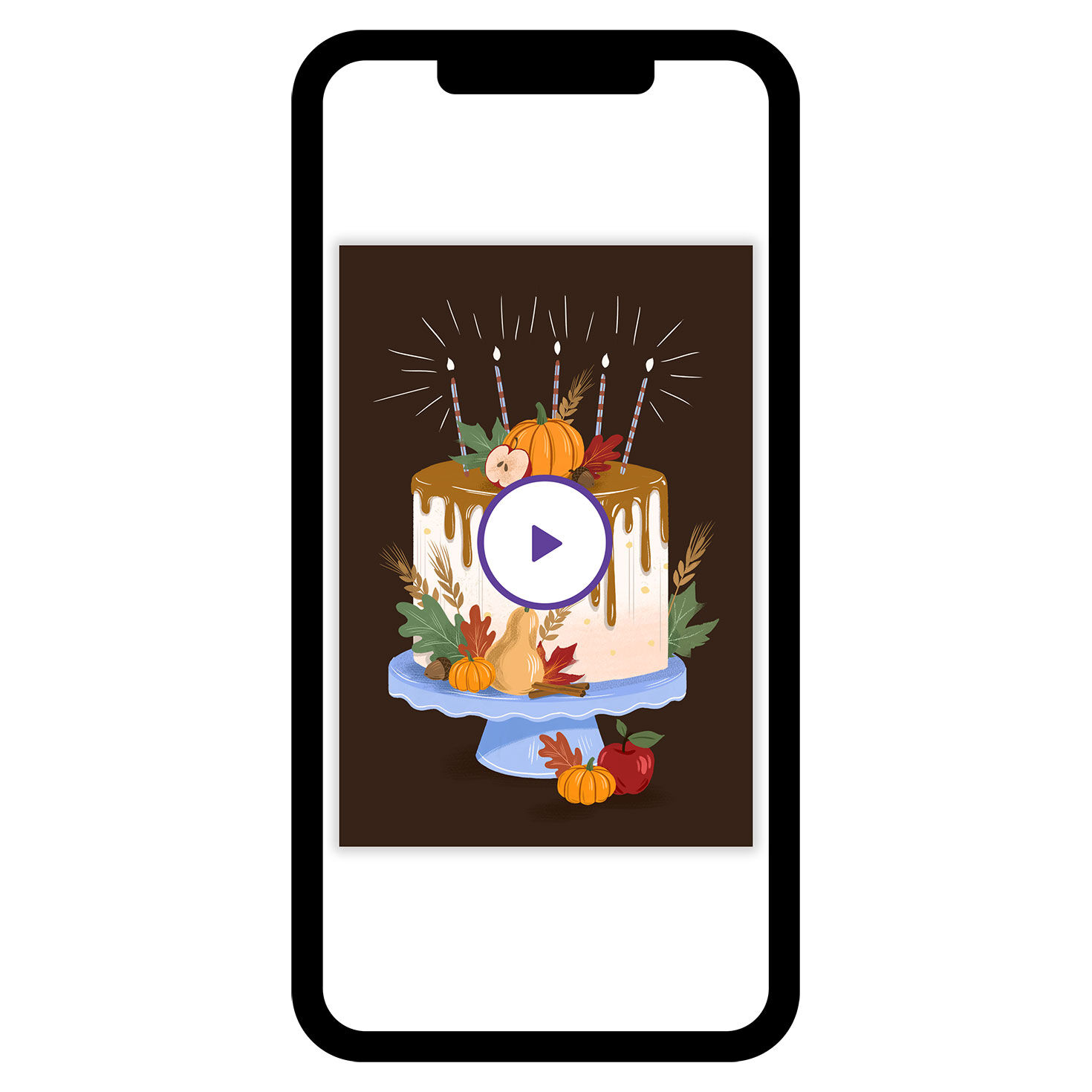 Fall Cake Personalized Birthday Card phone with card front image number 1
