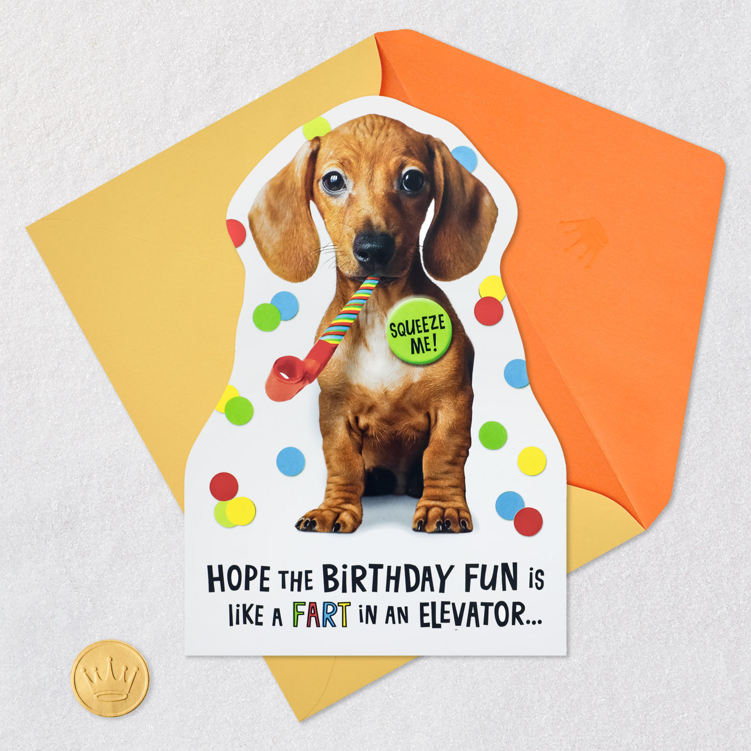 Pug Dog Party Farts Birthday Card Card Front with Envelope and Gold Seal image number 5