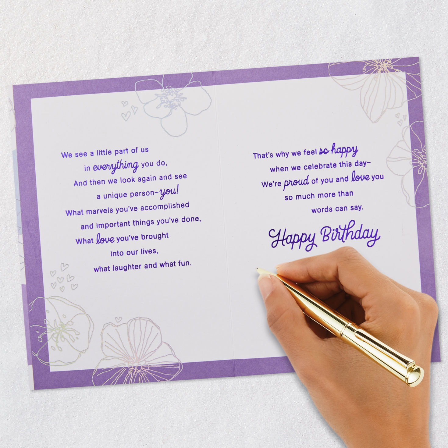 Purple Circles and Flowers Birthday Card From Both signing card image number 7
