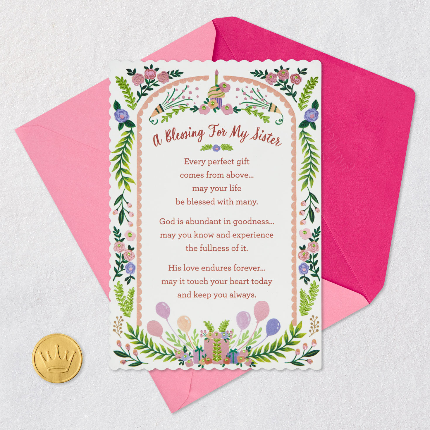 Pink Floral Frame Faith Birthday Card for Sister Card Front with Envelope and Gold Seal image number 6