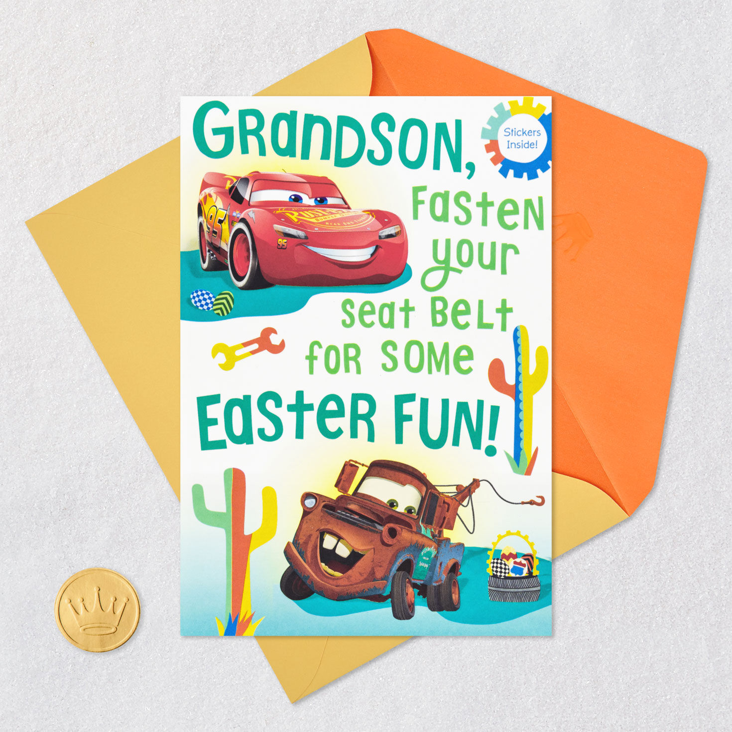 Red Race Car with Green Lettering Easter Card for Grandson Card Front with Envelope and Gold Seal image number 6