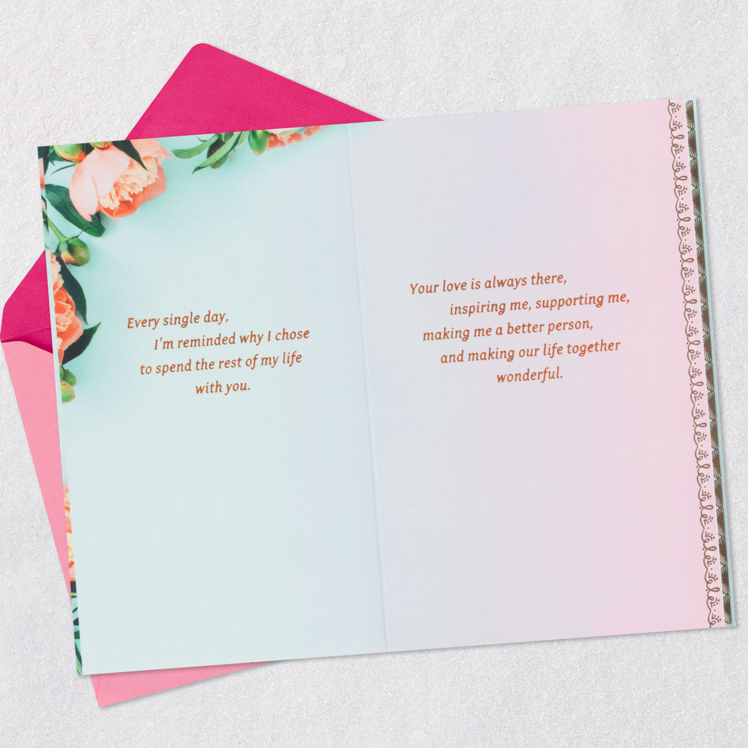 Flowers and Script Birthday Card for Wife open card with envelope image number 6