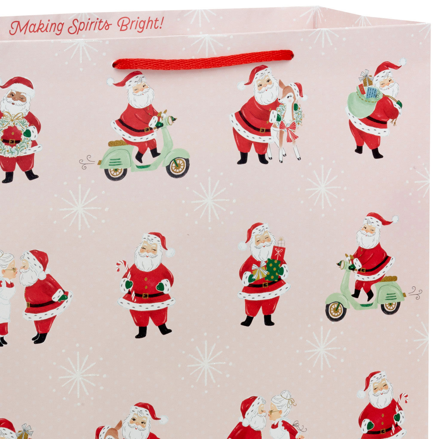 Vintage Santa Scenes XL Christmas Gift Bag Handle Detail image number 4
