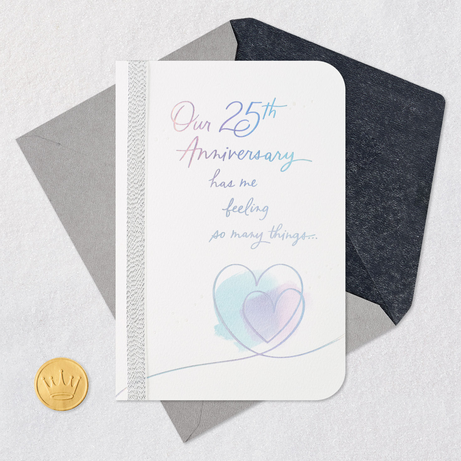 Simple Hearts Silver 25th Anniversary Card Card Front with Envelope and Gold Seal image number 6