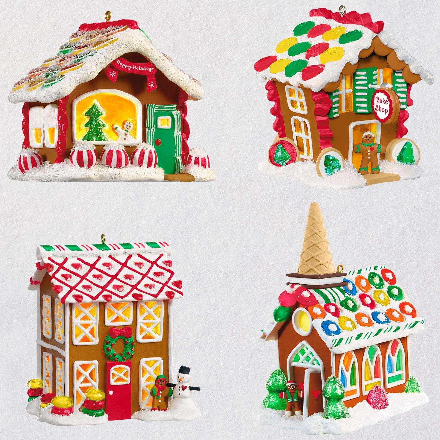 Gingerbread Village Ornaments With Light, Set of 4, , large image number 1