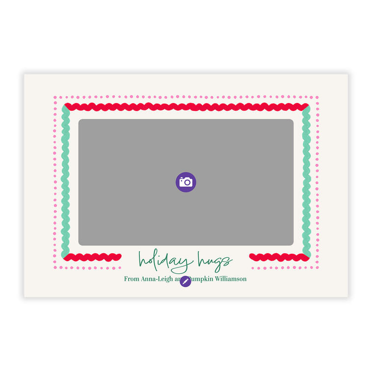 Rickrack and Dots Borders Personalized Photo Card Card Front indicating personalization image number 5