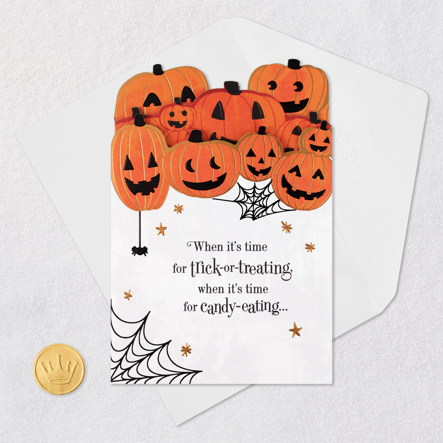 Retro Jack-o'-lanterns Halloween Card Card Front with Envelope and Gold Seal image number 9