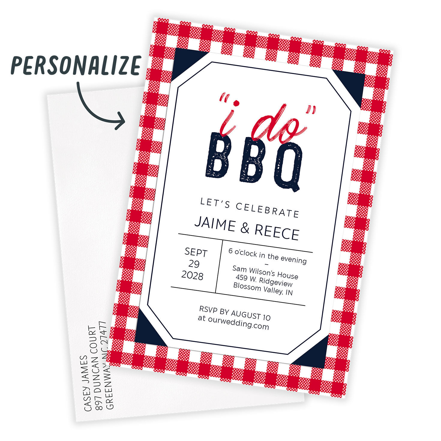 Red & White Checked BBQ Wedding Event Invitation  image number 2