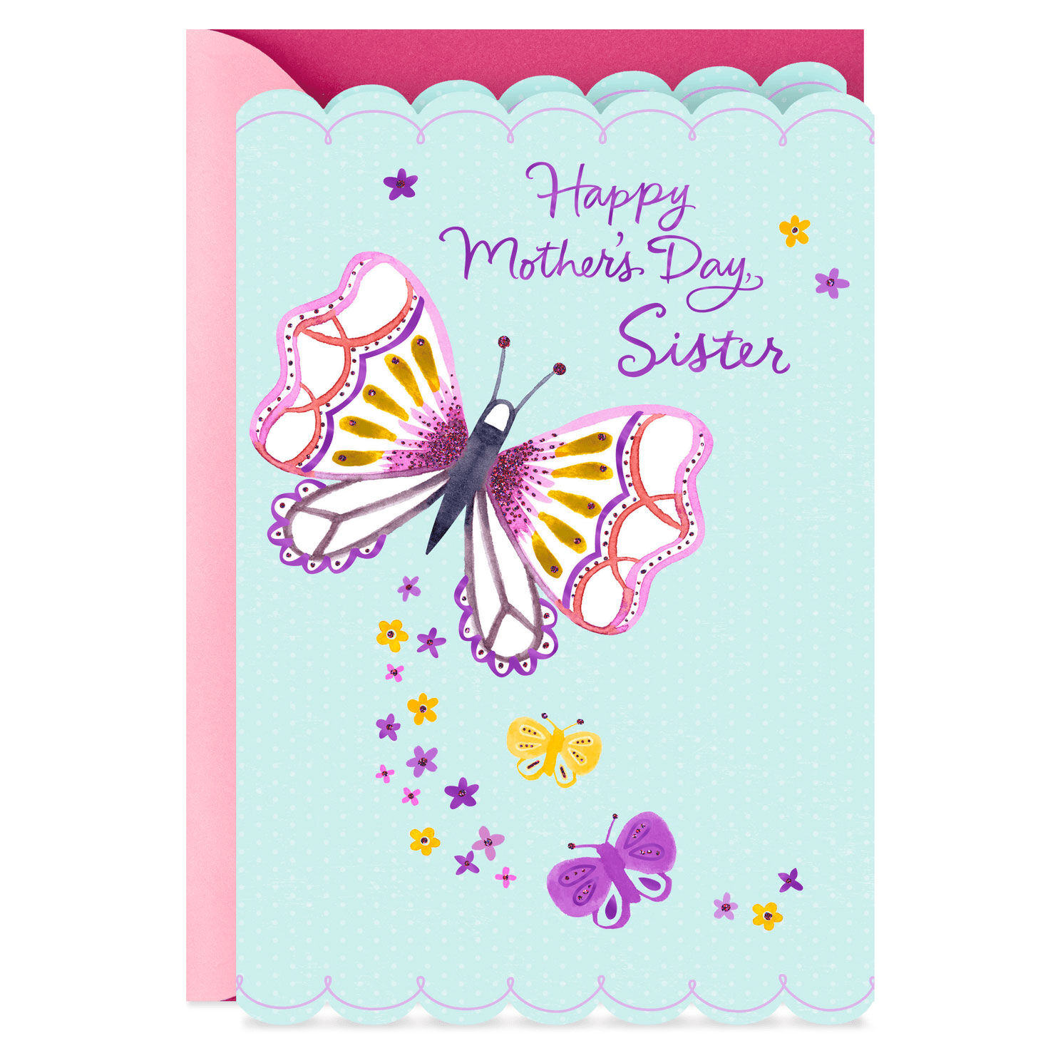 Greeting Card W/ TRACKING Mother's Day HALLMARK Butterflies Flower PURPLE FOIL 