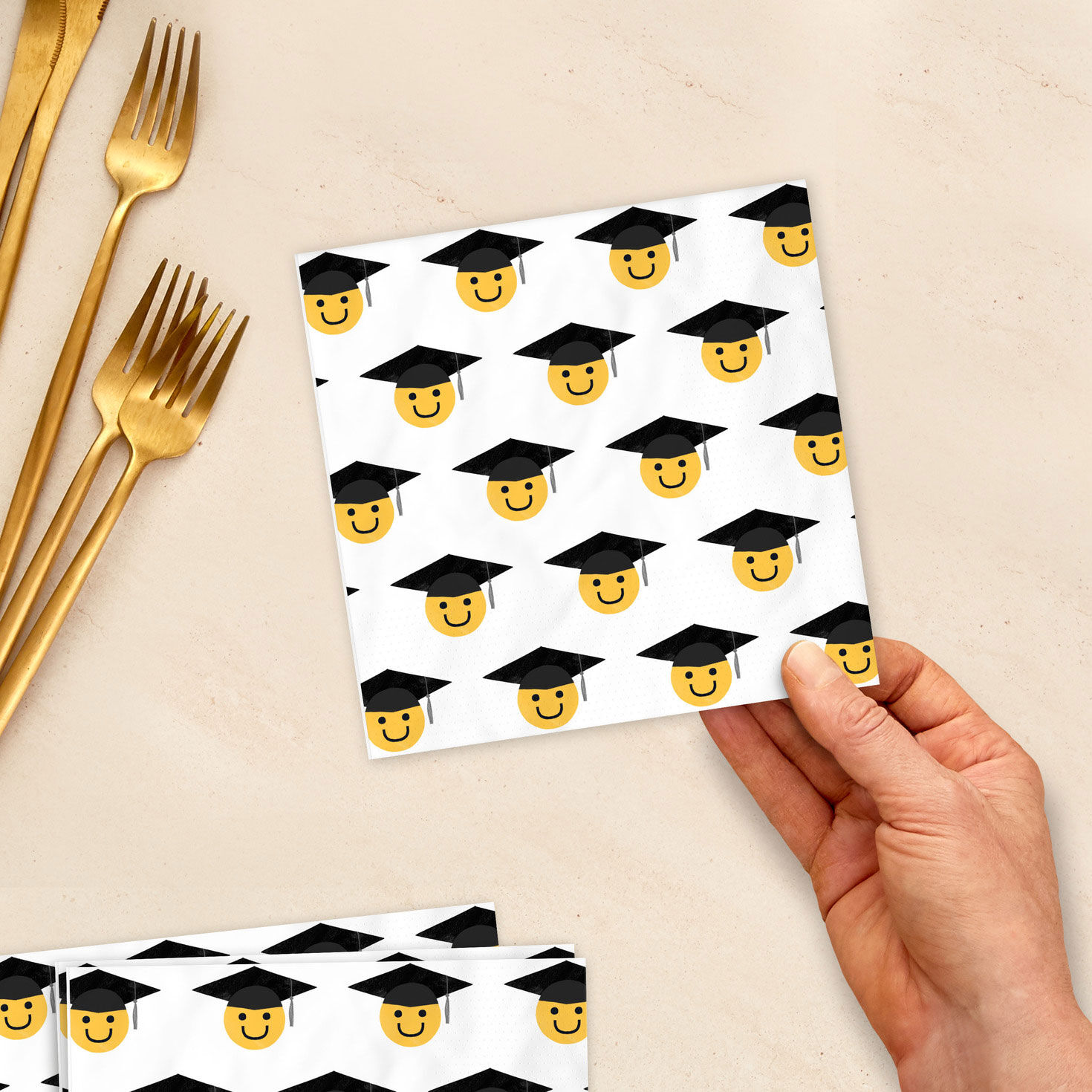 Happy Faces Graduation Cocktail Napkins Pack in use image number 4