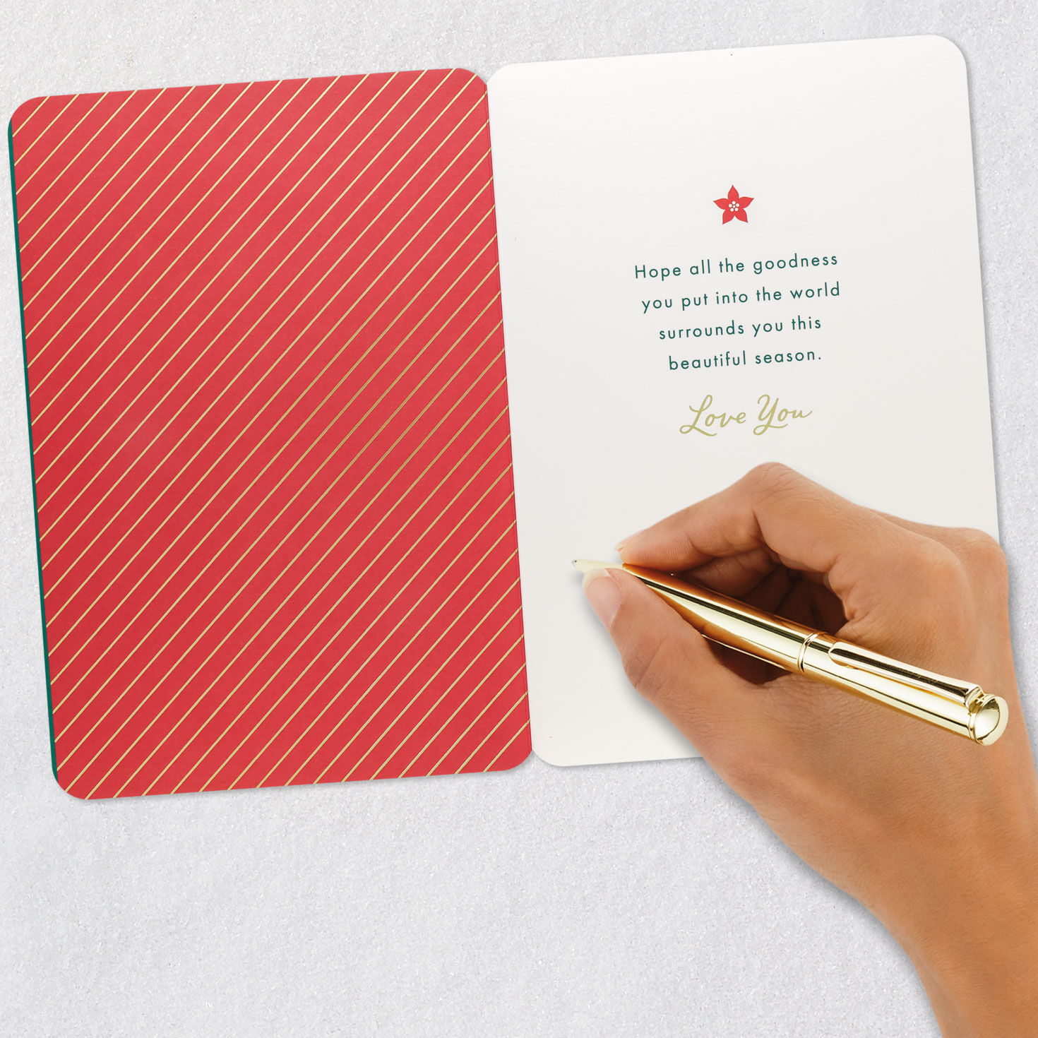 Red Felt Poinsettia Christmas Card for Mom signing card image number 6