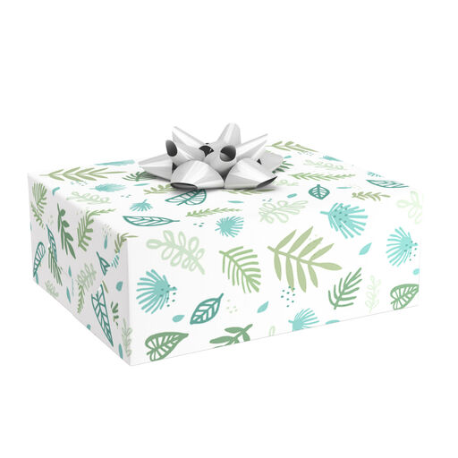 Green Leaves on White Wrapping Paper, 20 sq. ft., 