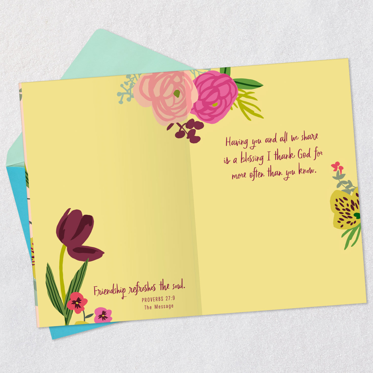 Painted Floral Border Religious Friendship Card Open card with envelope image number 4