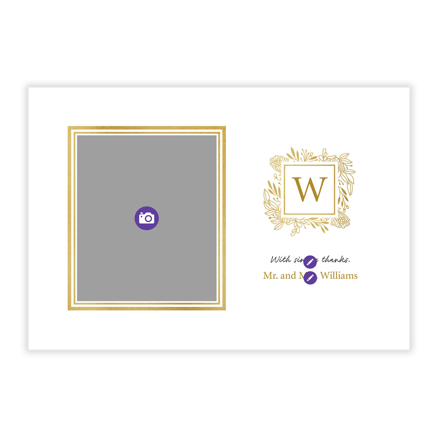 Initial Leaf Border Personalized Wedding Thank You Card Front indicating personalization image number 5