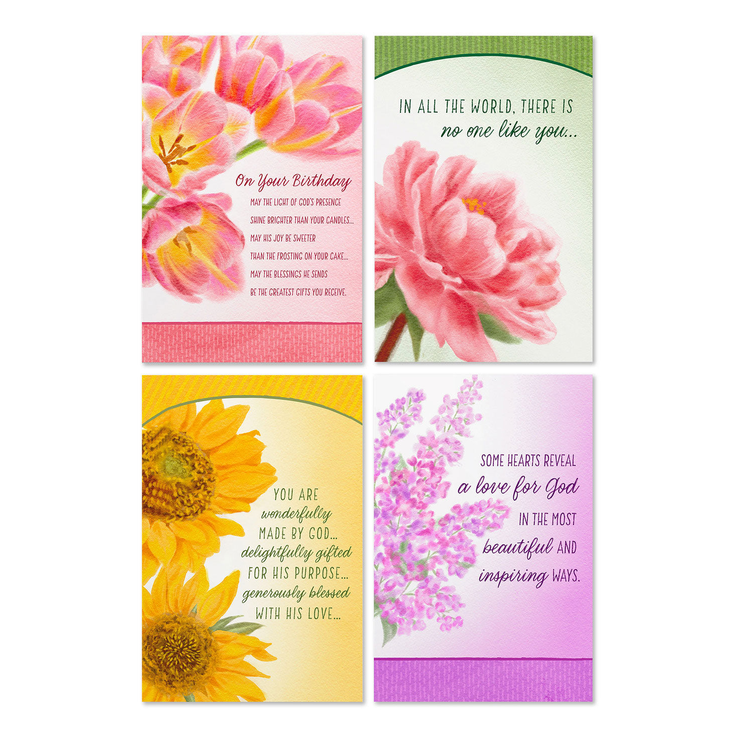 Classic Florals Assorted Religious Birthday Cards, Box of 12