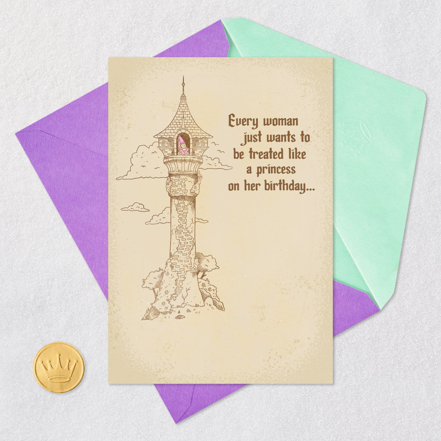 Fairy Tale Princess Funny Birthday Card for Her Card Front with Envelope and Gold Seal image number 5
