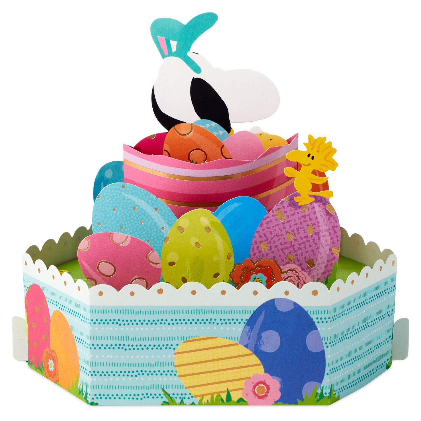 Bunny Snoopy with Colorful Eggs Pop Up Easter Card card back popped up image number 2