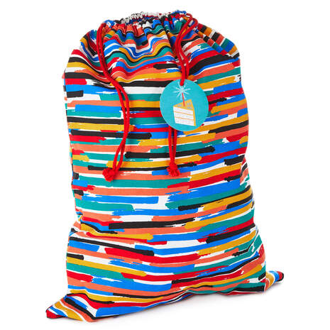 28" Colorful Stripes Fabric Gift Bag With Tag, , large